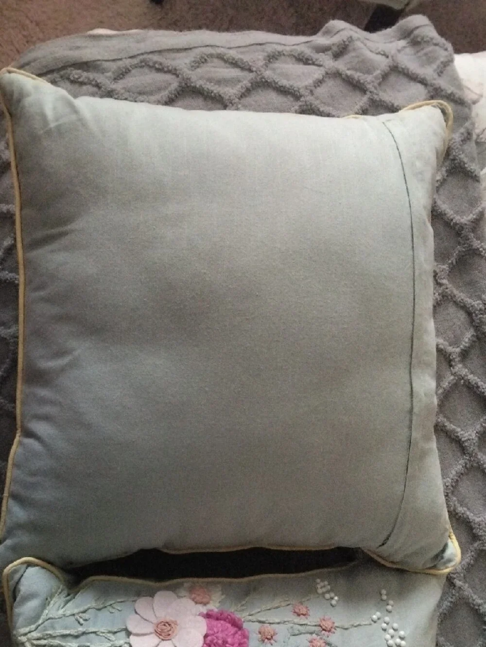 2 Embroidered Floral Accent Pillow in Pale Sage with Pastel Flowers